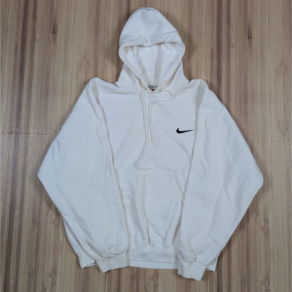 Vintage Nike Sweatshirt Hoodie Size XL Cropped fit Embroidered Swoosh 90s White